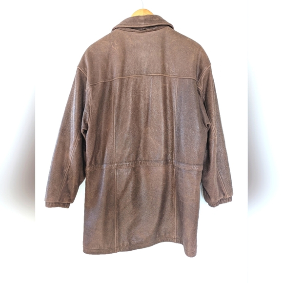 Wilsons Leather Heavy Winter Coat Medium Brown Lined Long Zip Waist - Picture 4 of 10